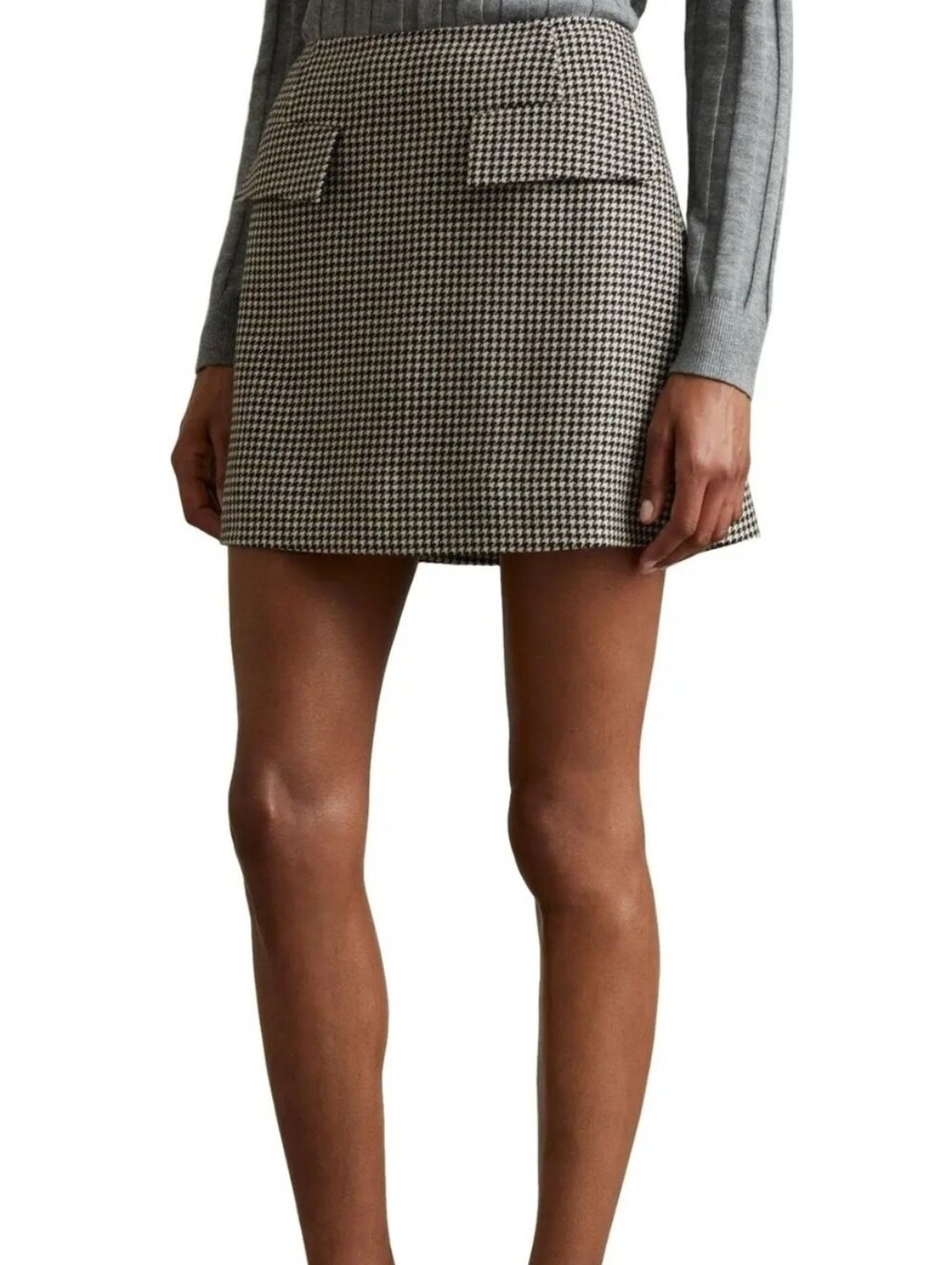 Reiss Minnie Wool Dogtooth Mini Skirt | Black & White | Size 8